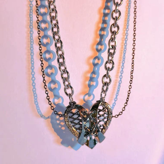 Taboo girl love necklace Mesh heart choker