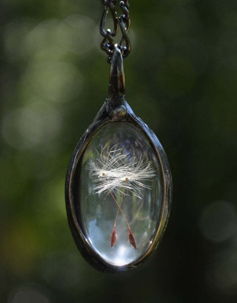 Natural botany dandelion seed plant necklace