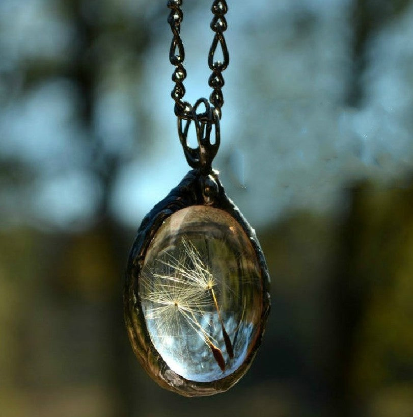 Natural botany dandelion seed plant necklace