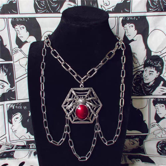 Kawaii Y2K Darkness spider web necklace