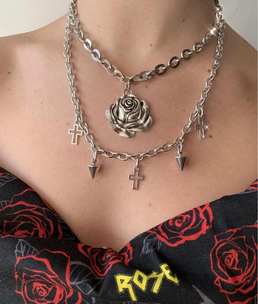 Rose flower pendant cross