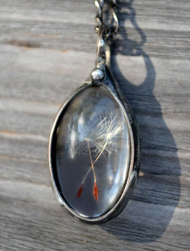 Natural botany dandelion seed plant necklace