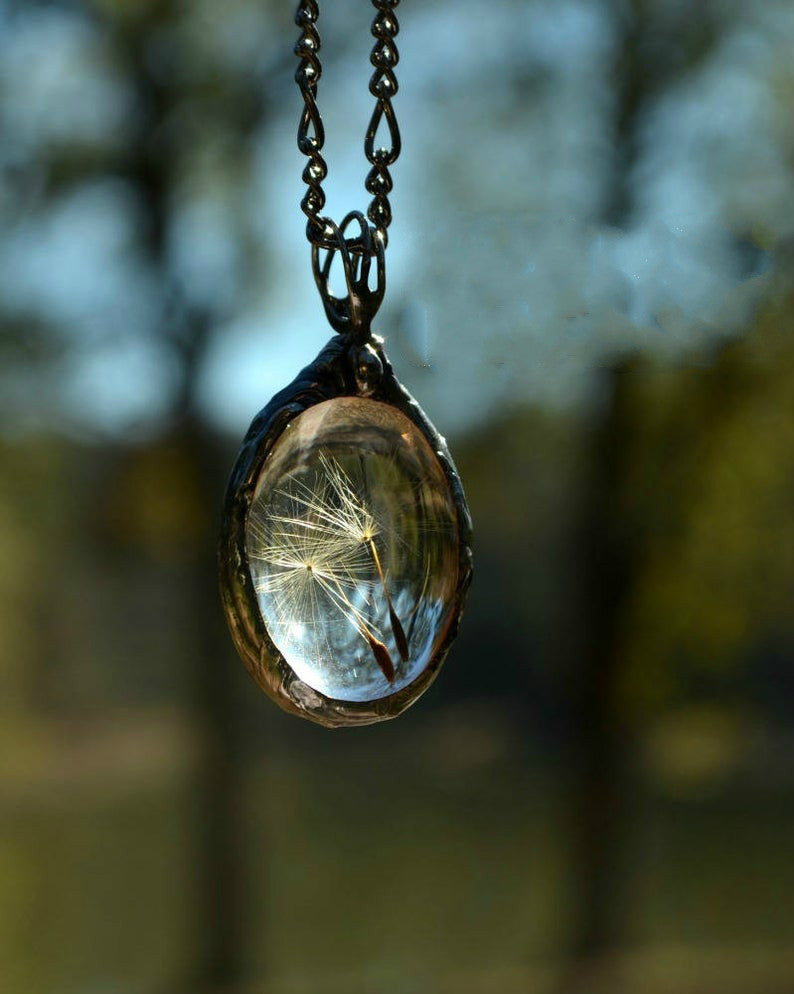 Natural botany dandelion seed plant necklace