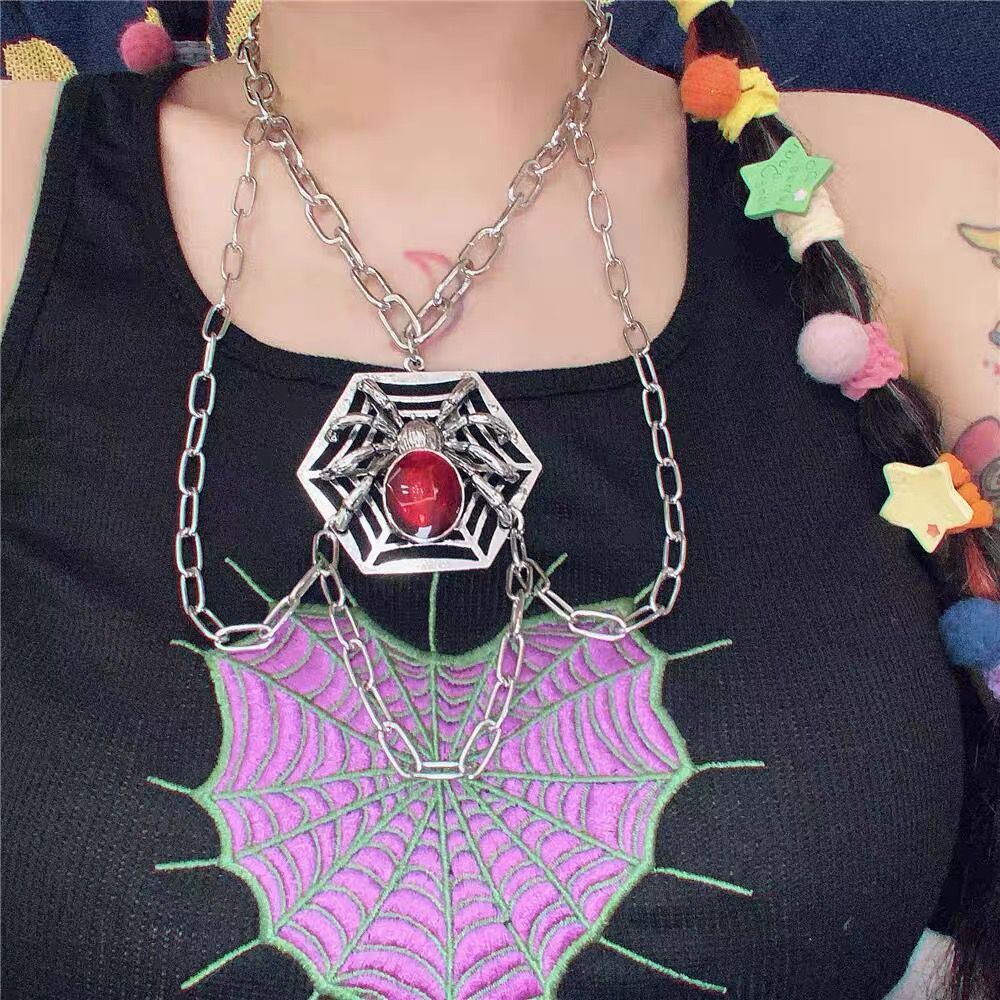 Kawaii Y2K Darkness spider web necklace