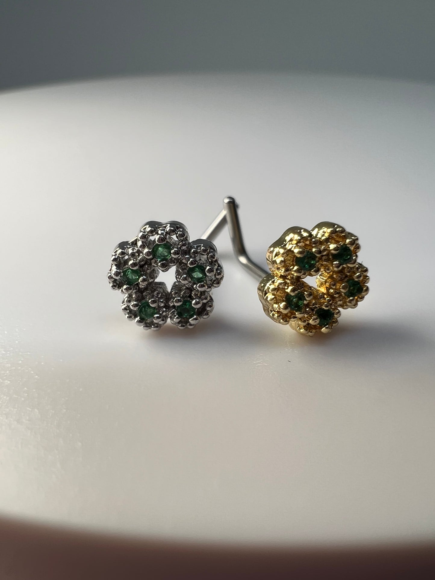 Dainty Green Gem Flower Nose Stud Piercing Jewellery - Allisonswigbox