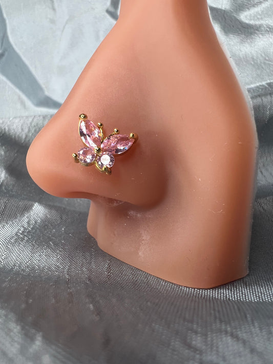 Large pink butterfly Nose Stud Piercing Jewellery