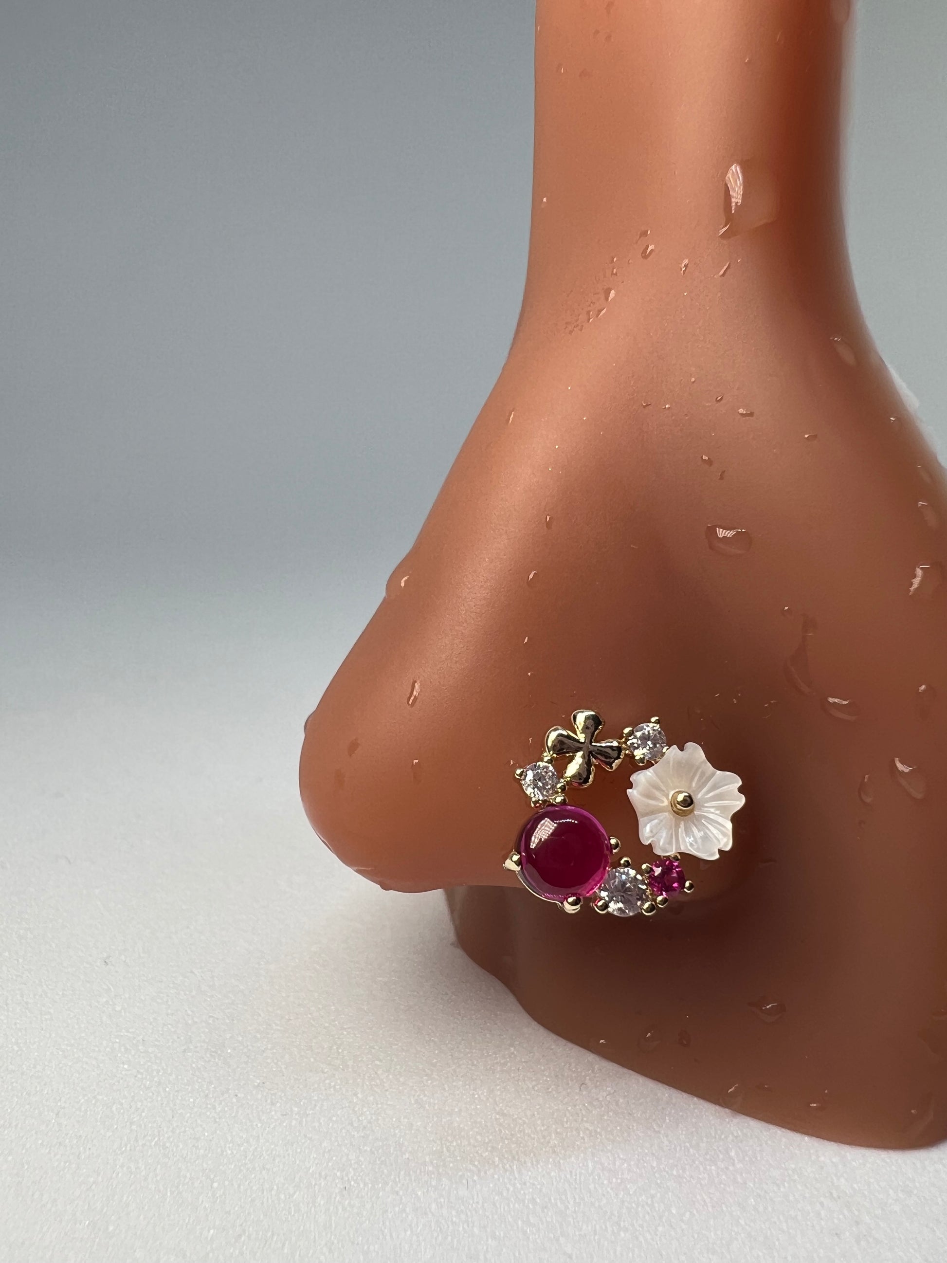 Pink gem flower Nose Stud Piercing Jewelry - Allisonswigbox