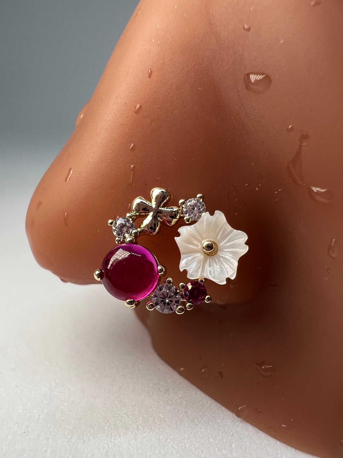 Pink gem flower Nose Stud Piercing Jewelry - Allisonswigbox